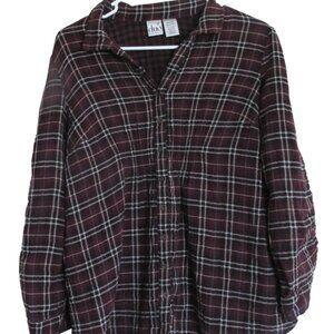 Duo Maternity Button Front Shirt Womens Medium Purple Plaid  Long Sleeve Top